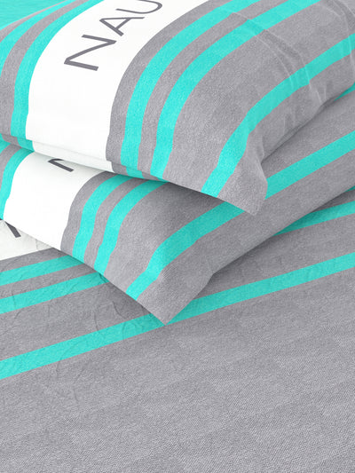 Super Soft 100% Cotton King Bedsheet With 2 Pillow Covers <small> (stripe-grey/seafoam)</small>