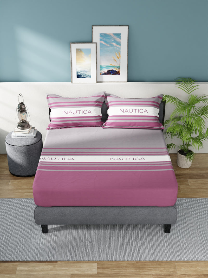 Super Soft 100% Cotton King Bedsheet With 2 Pillow Covers <small> (stripe-violet/dusk)</small>