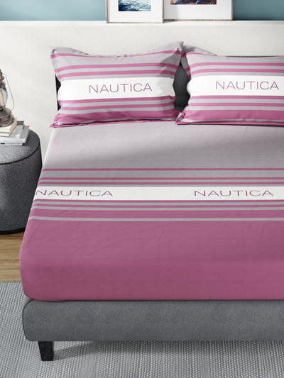 Super Soft 100% Cotton King Bedsheet With 2 Pillow Covers <small> (stripe-violet/dusk)</small>