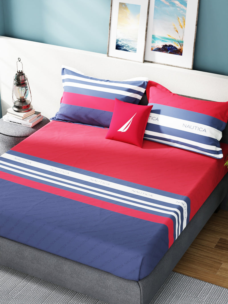 Super Soft 100% Cotton King Bedsheet With 2 Pillow Covers <small> (stripe-rose/indigo)</small>