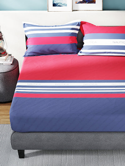 Super Soft 100% Cotton King Bedsheet With 2 Pillow Covers <small> (stripe-rose/indigo)</small>