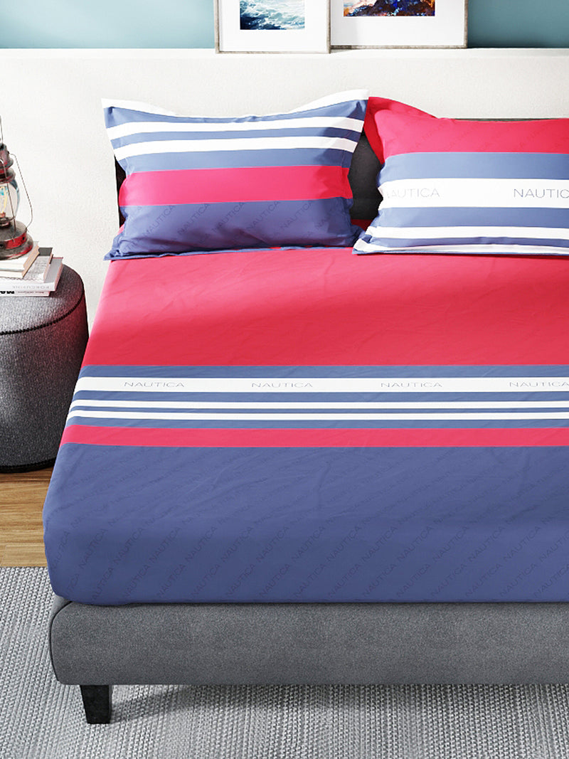 Super Soft 100% Cotton King Bedsheet With 2 Pillow Covers <small> (stripe-rose/indigo)</small>