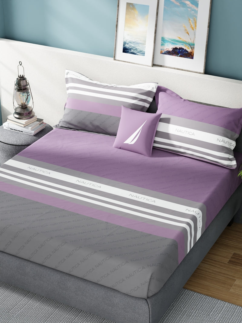 Super Soft 100% Cotton King Bedsheet With 2 Pillow Covers <small> (stripe-wine/iron)</small>