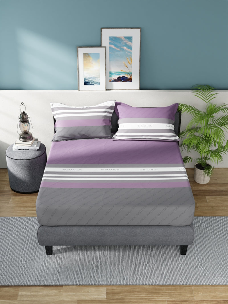 Super Soft 100% Cotton King Bedsheet With 2 Pillow Covers <small> (stripe-wine/iron)</small>