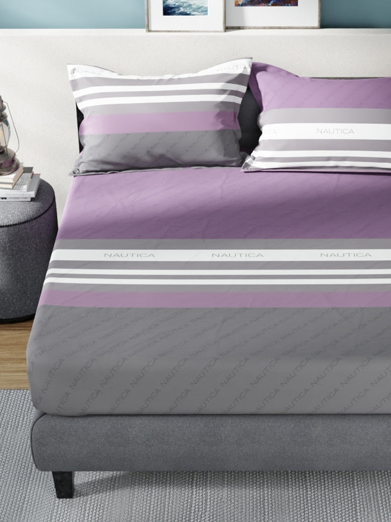 Super Soft 100% Cotton King Bedsheet With 2 Pillow Covers <small> (stripe-wine/iron)</small>