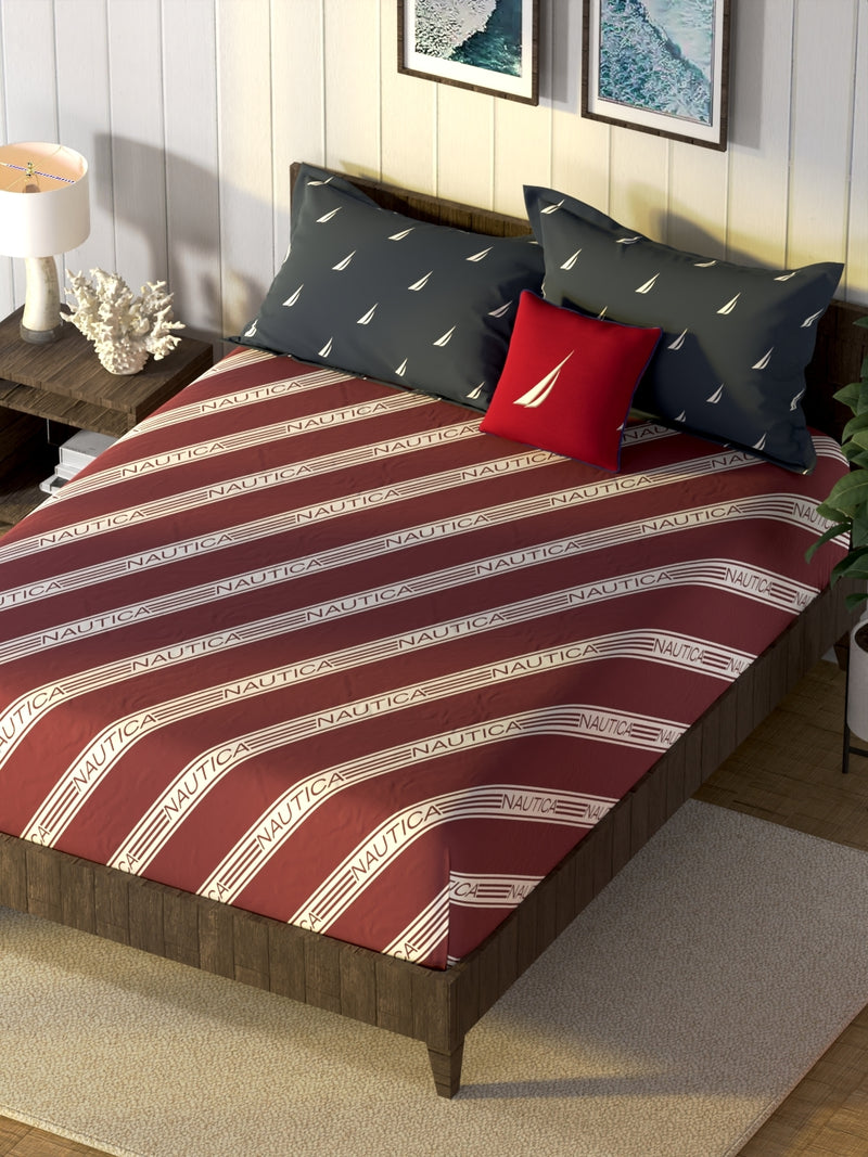 100% Premium Cotton King Bedsheet With 2 Pillow Covers <small> (stripe-red/black)</small>