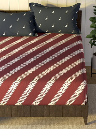 100% Premium Cotton King Bedsheet With 2 Pillow Covers <small> (stripe-red/black)</small>