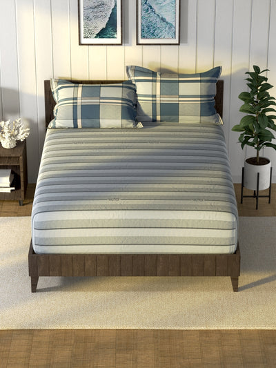 100% Premium Cotton King Bedsheet With 2 Pillow Covers <small> (stripe-blue)</small>
