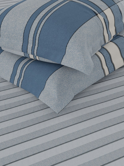 100% Premium Cotton King Bedsheet With 2 Pillow Covers <small> (stripe-blue)</small>