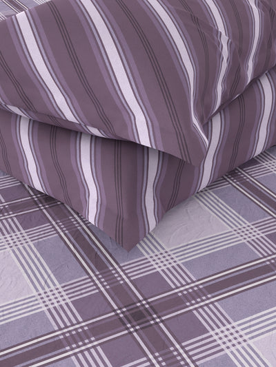 Soft 100% Natural Cotton King Size Double Bedsheet With 2 Pillow Covers <small> (checks-purple)</small>