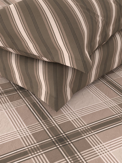 Soft 100% Natural Cotton King Size Double Bedsheet With 2 Pillow Covers <small> (checks-chocolate)</small>