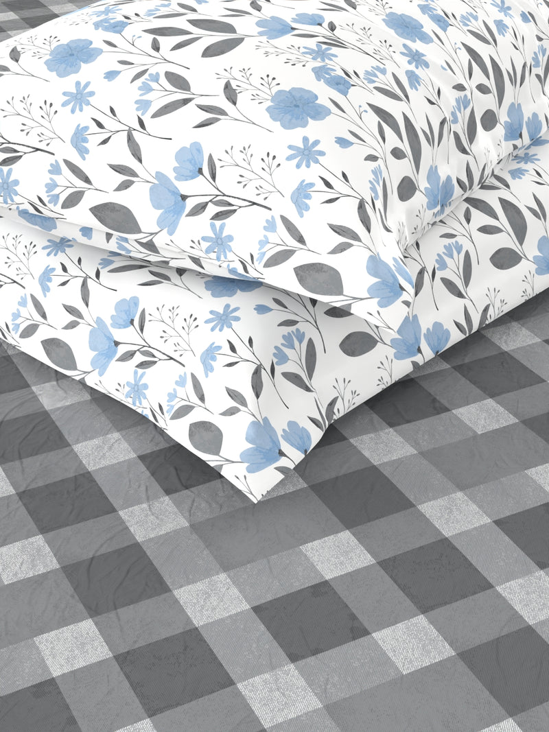 Soft 100% Natural Cotton King Size Double Bedsheet With 2 Pillow Covers <small> (checks-grey)</small>