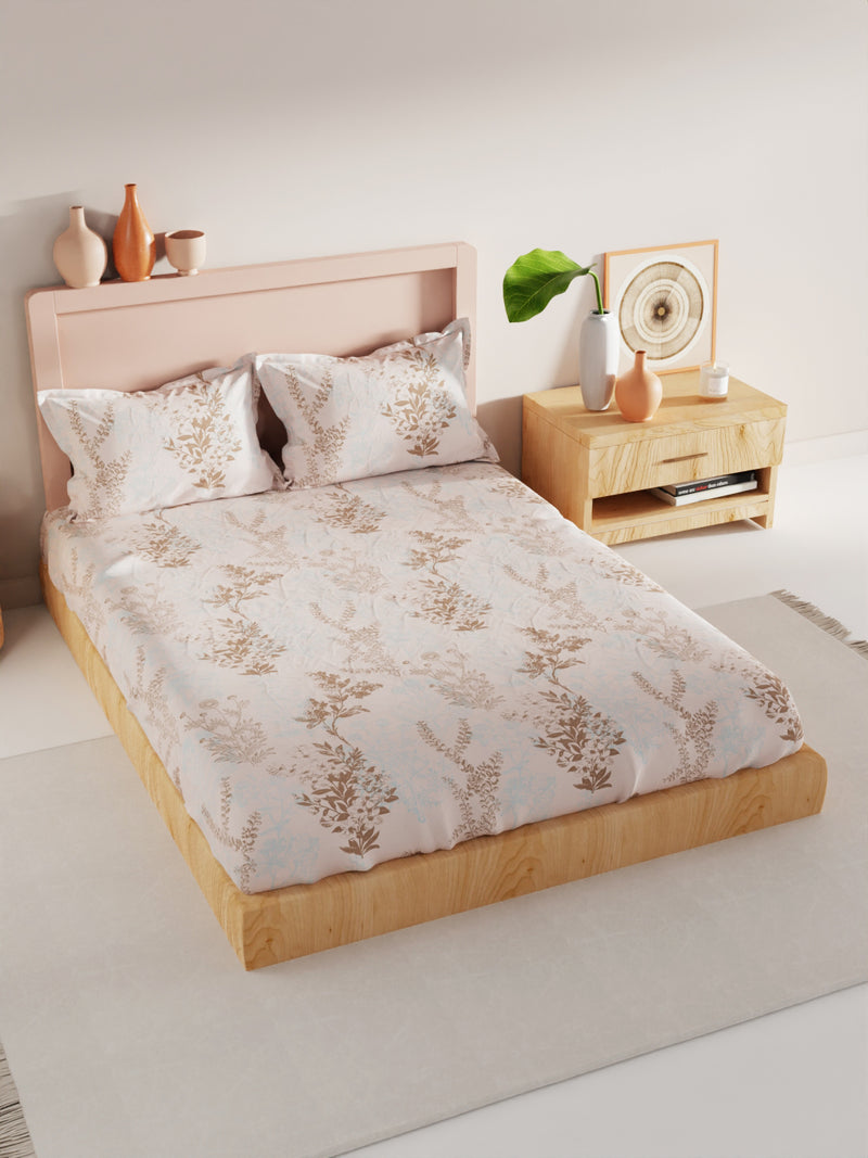 Bamboo Micro King Bedsheet With 2 Pillow Covers <small> (floral-beige/brown)</small>