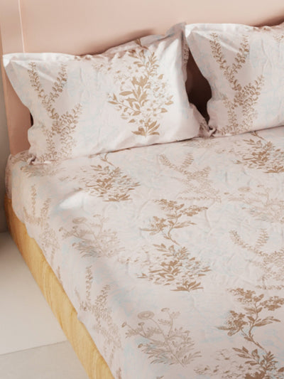 Bamboo Micro King Bedsheet With 2 Pillow Covers <small> (floral-beige/brown)</small>