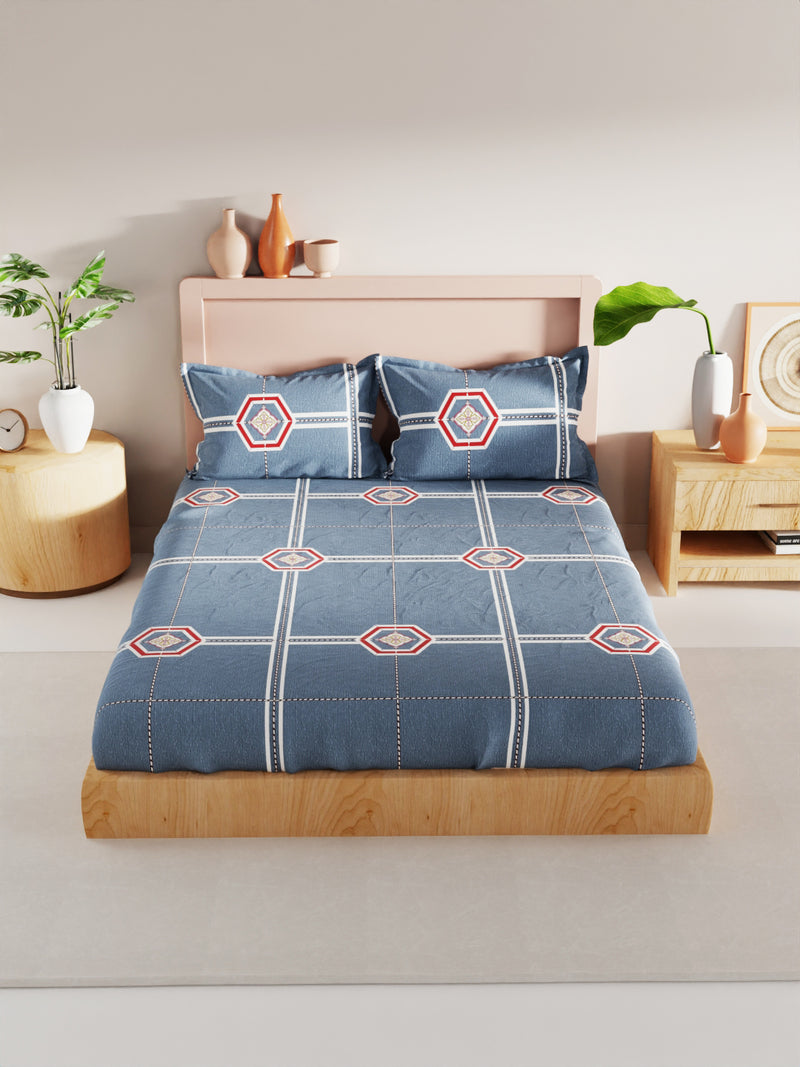 Bamboo Micro King Bedsheet With 2 Pillow Covers <small> (checks-steel blue)</small>