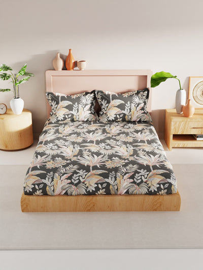 Bamboo Micro King Bedsheet With 2 Pillow Covers <small> (floral-charcoal grey)</small>