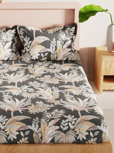 Bamboo Micro King Bedsheet With 2 Pillow Covers <small> (floral-charcoal grey)</small>