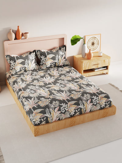 Bamboo Micro King Bedsheet With 2 Pillow Covers <small> (floral-charcoal grey)</small>