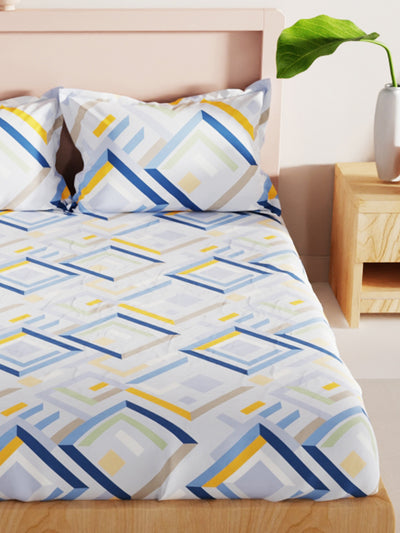 Bamboo Micro King Bedsheet With 2 Pillow Covers <small> (geometrical-blue/multi)</small>