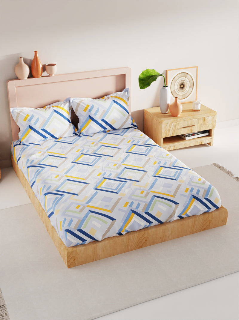 Bamboo Micro King Bedsheet With 2 Pillow Covers <small> (geometrical-blue/multi)</small>