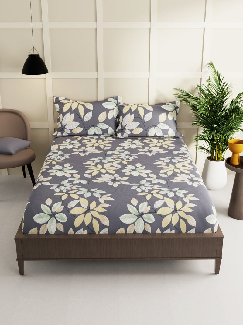 Extra Smooth Micro Double Bedsheet With 2 Pillow Covers <small> (floral-steel grey)</small>