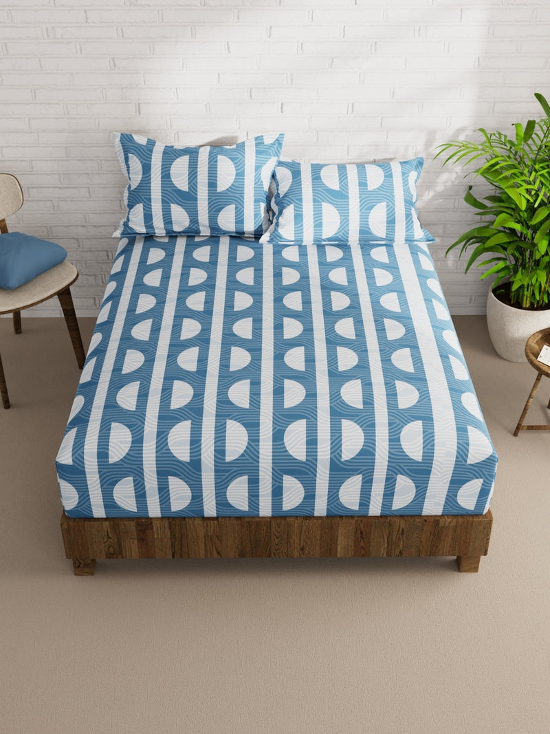 Extra Smooth Micro Double Bedsheet With 2 Pillow Covers <small> (geometrical-teal)</small>
