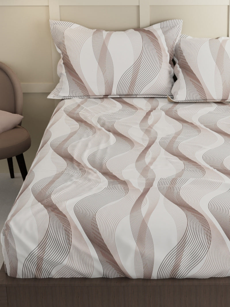 Extra Smooth Micro Double Bedsheet With 2 Pillow Covers <small> (geometrical-ivory/sand)</small>
