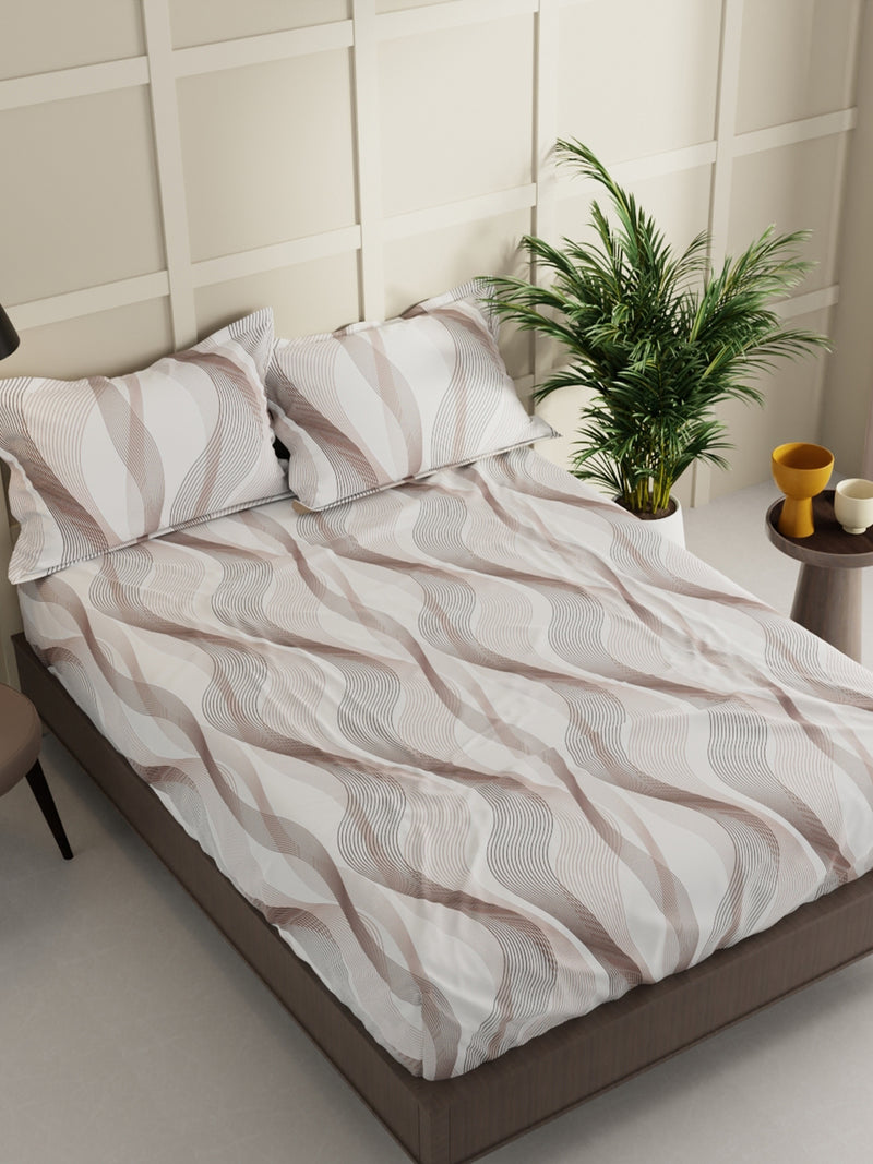 Extra Smooth Micro Double Bedsheet With 2 Pillow Covers <small> (geometrical-ivory/sand)</small>
