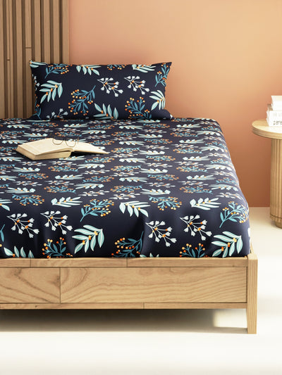 Extra Smooth Micro Single Bedsheet With 1 Pillow Cover <small> (floral-steelgrey)</small>