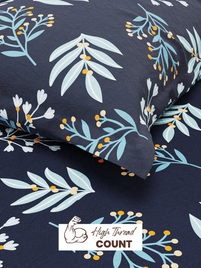 Extra Smooth Micro Single Bedsheet With 1 Pillow Cover <small> (floral-steelgrey)</small>