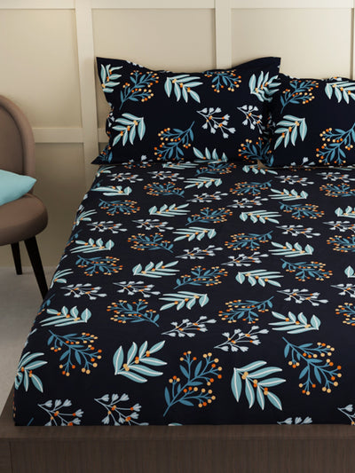 Extra Smooth Micro Double Bedsheet With 2 Pillow Covers <small> (floral-navy)</small>