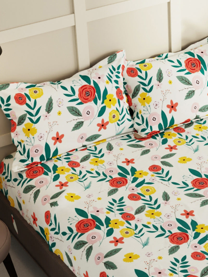 Extra Smooth Micro Double Bedsheet With 2 Pillow Covers <small> (floral-multi)</small>