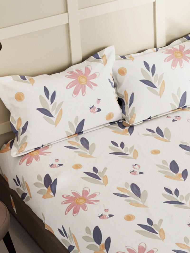 Extra Smooth Micro Double Bedsheet With 2 Pillow Covers <small> (floral-cream/multi)</small>