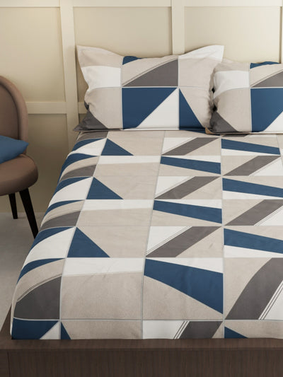 Extra Smooth Micro Double Bedsheet With 2 Pillow Covers <small> (geometrical-blue/sand)</small>