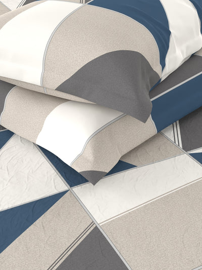 Extra Smooth Micro Double Bedsheet With 2 Pillow Covers <small> (geometrical-blue/sand)</small>