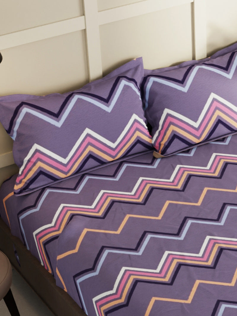 Extra Smooth Micro Double Bedsheet With 2 Pillow Covers <small> (geometrical-grape)</small>