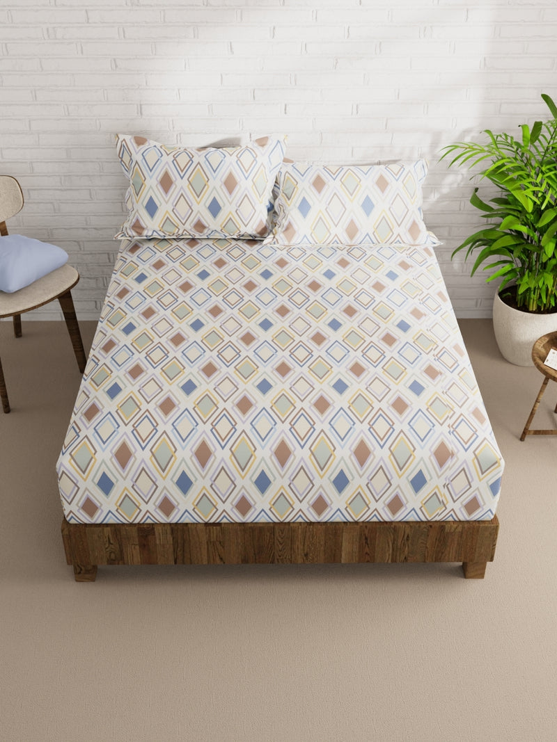 Extra Smooth Micro Double Bedsheet With 2 Pillow Covers <small> (geometric-ivory/multi)</small>