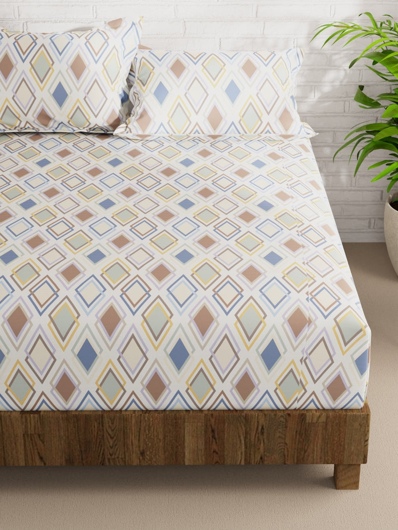 Extra Smooth Micro Double Bedsheet With 2 Pillow Covers <small> (geometric-ivory/multi)</small>