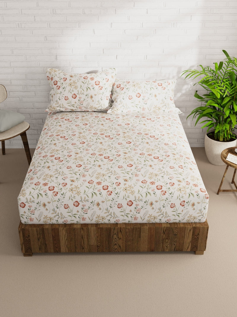 Extra Smooth Micro Double Bedsheet With 2 Pillow Covers <small> (floral-beige/multi)</small>