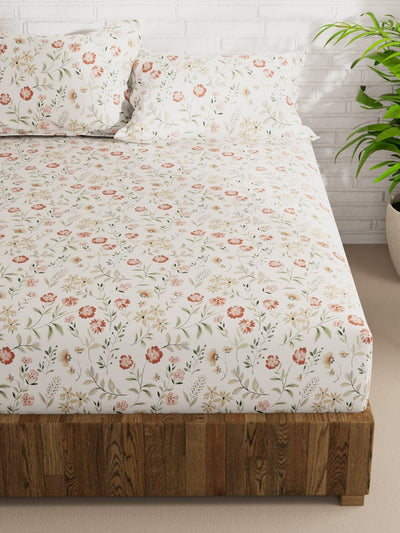 Extra Smooth Micro Double Bedsheet With 2 Pillow Covers <small> (floral-beige/multi)</small>