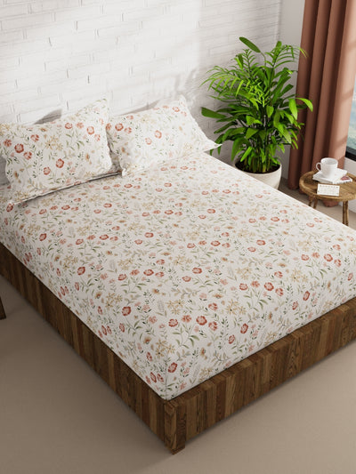 Extra Smooth Micro Double Bedsheet With 2 Pillow Covers <small> (floral-beige/multi)</small>