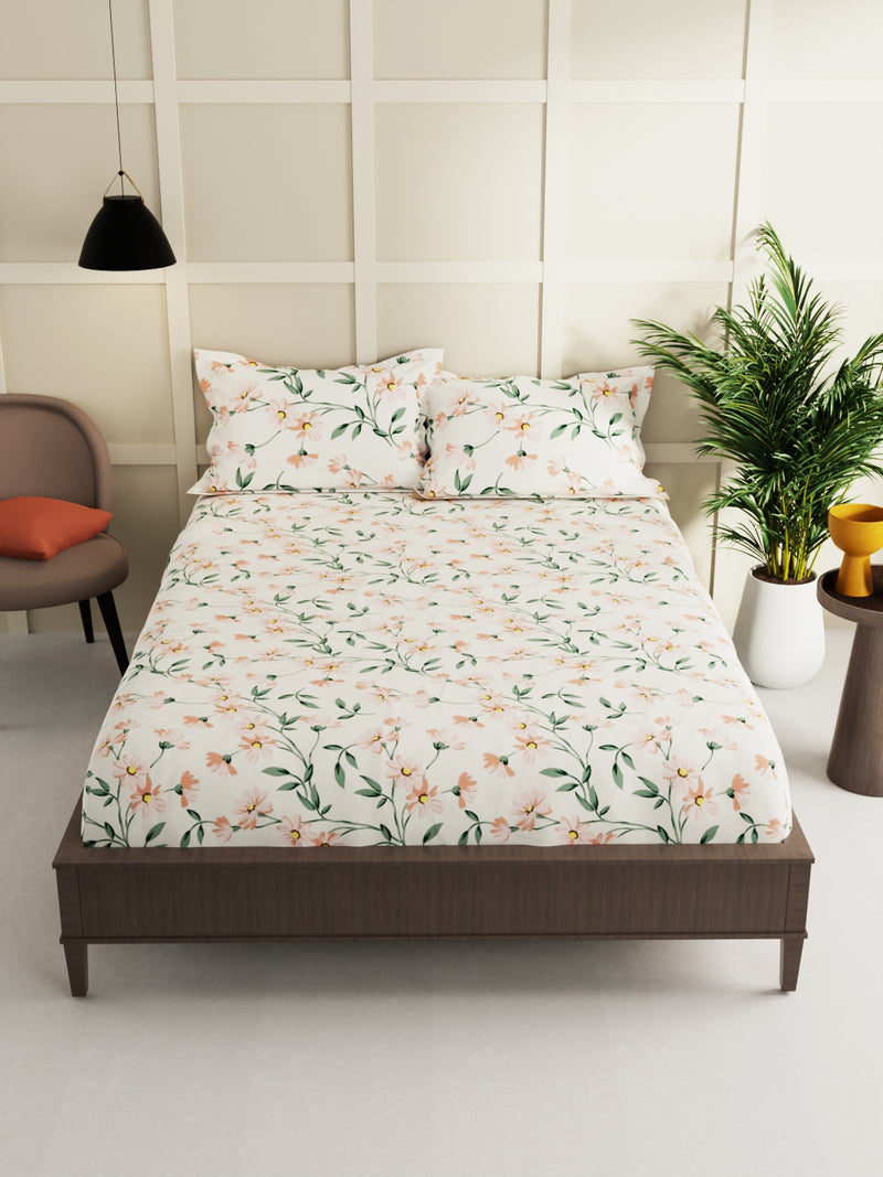 Extra Smooth Micro Double Bedsheet With 2 Pillow Covers <small> (floral-cream/multi)</small>