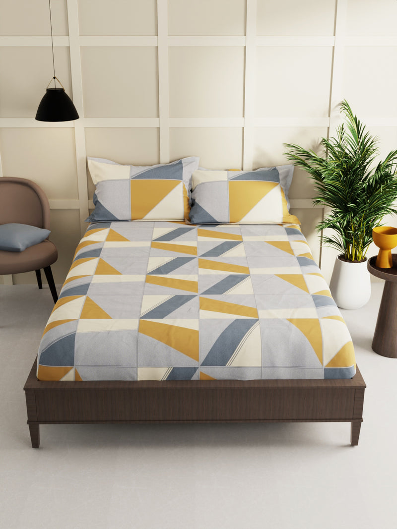 Extra Smooth Micro Double Bedsheet With 2 Pillow Covers <small> (geometrical-yellow/grey)</small>