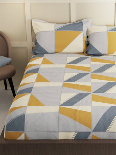 Extra Smooth Micro Double Bedsheet With 2 Pillow Covers <small> (geometrical-yellow/grey)</small>