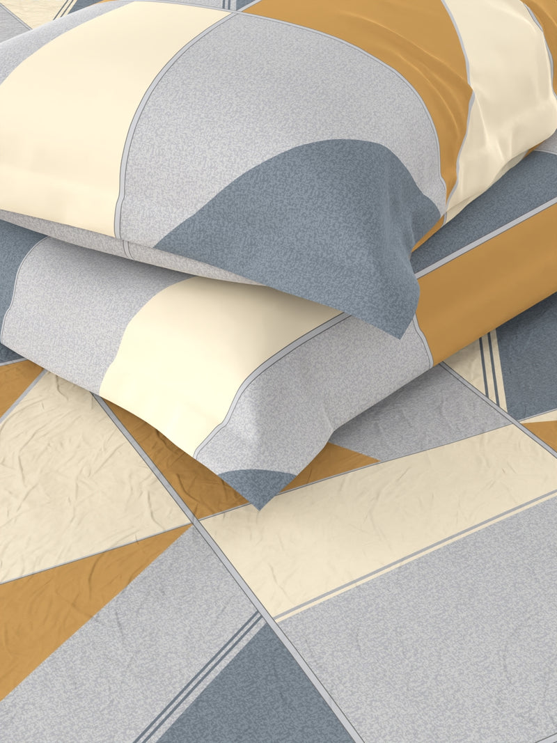 Extra Smooth Micro Double Bedsheet With 2 Pillow Covers <small> (geometrical-yellow/grey)</small>