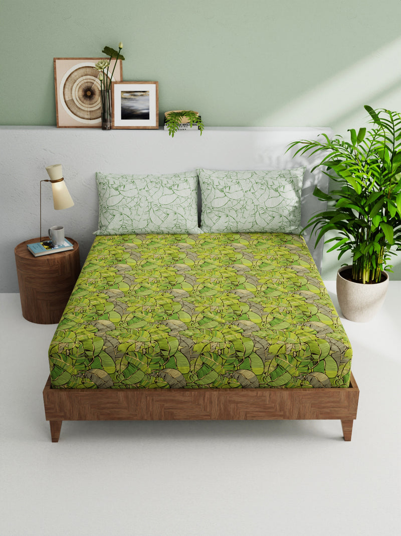 Soft 100% Natural Cotton Double Bedsheet With 2 Pillow Covers <small> (floral-green/multi)</small>
