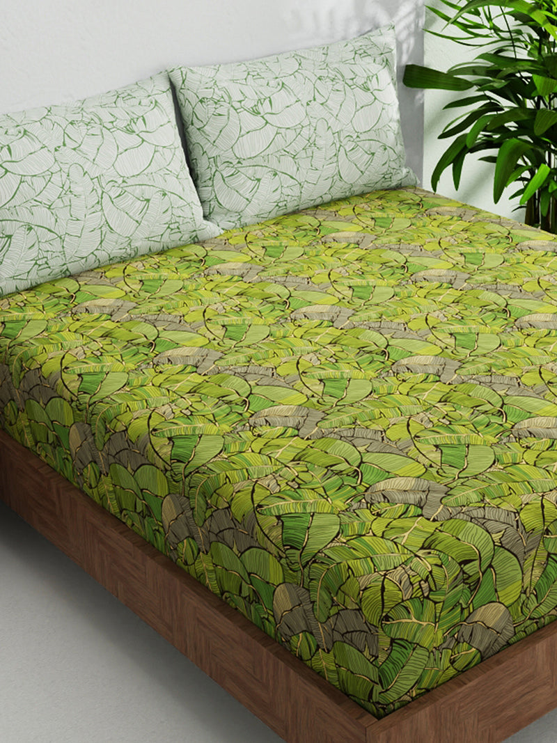 Soft 100% Natural Cotton Double Bedsheet With 2 Pillow Covers <small> (floral-green/multi)</small>