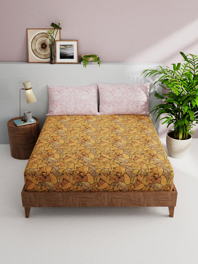 100% Pure Cotton Double Bedsheet With 2 Pillow Covers <small> (floral-orange/multi)</small>