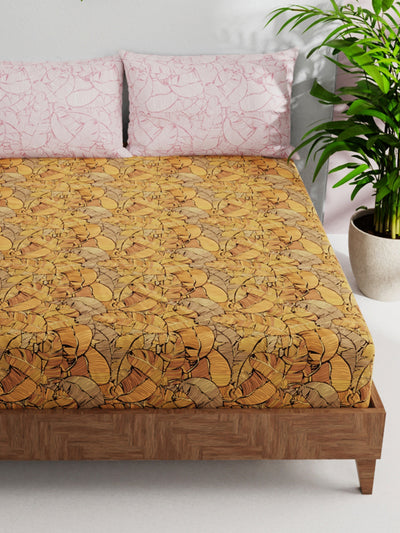 Soft 100% Natural Cotton Double Bedsheet With 2 Pillow Covers <small> (floral-orange/multi)</small>