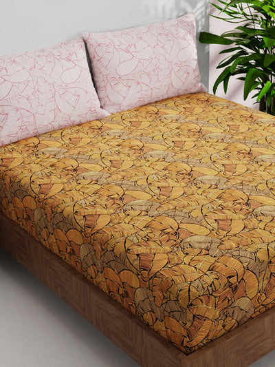 Soft 100% Natural Cotton Double Bedsheet With 2 Pillow Covers <small> (floral-orange/multi)</small>